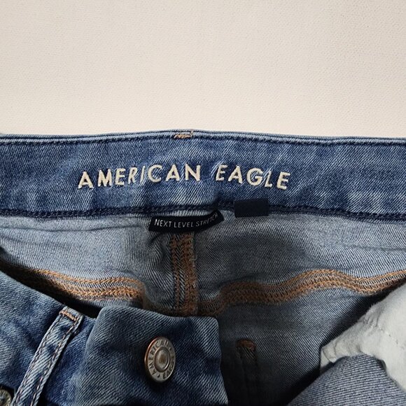 American Eagle Distressed Ripped Curvy Super High Rise Flare Jeans - Picture 7 of 9